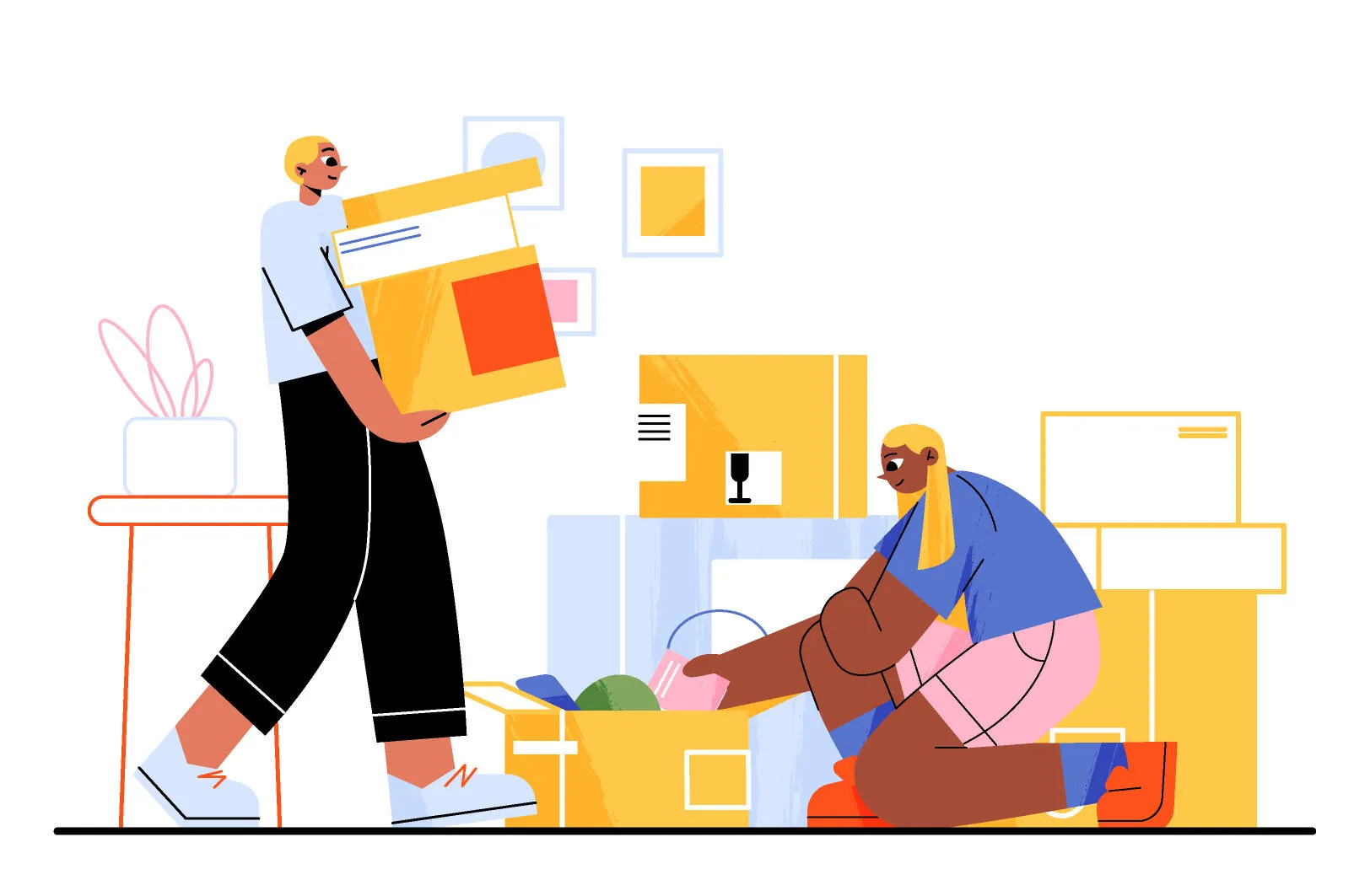 Happy couple moving out