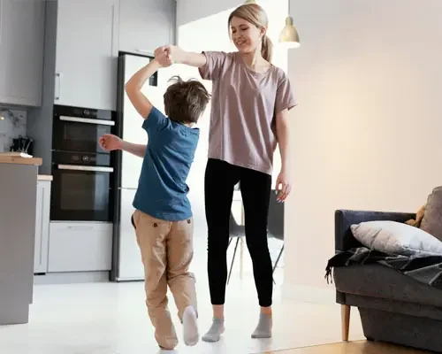 Cleaning and having fun with a kid