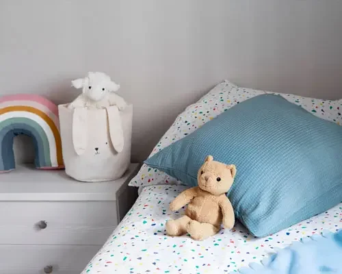 kids bed with fresh bedding