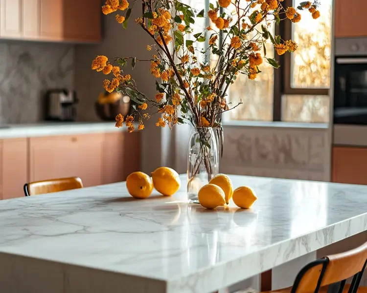 clean marble kitchen table