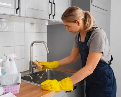 cleaning the sink