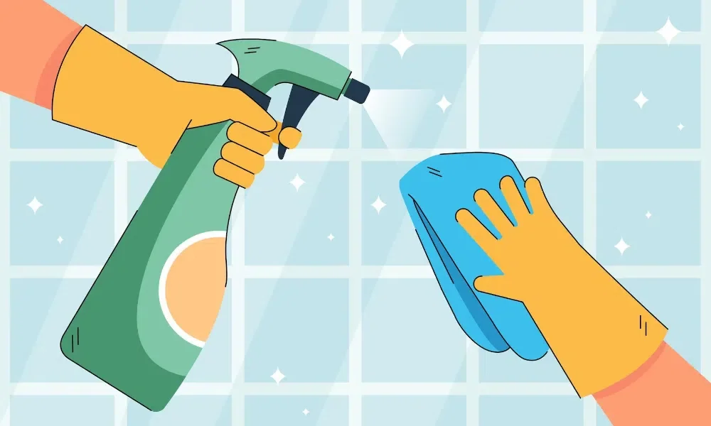 cleaning bathroom walls