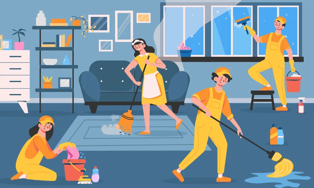Team of Cleaners Tidying up a Vacation Rental House