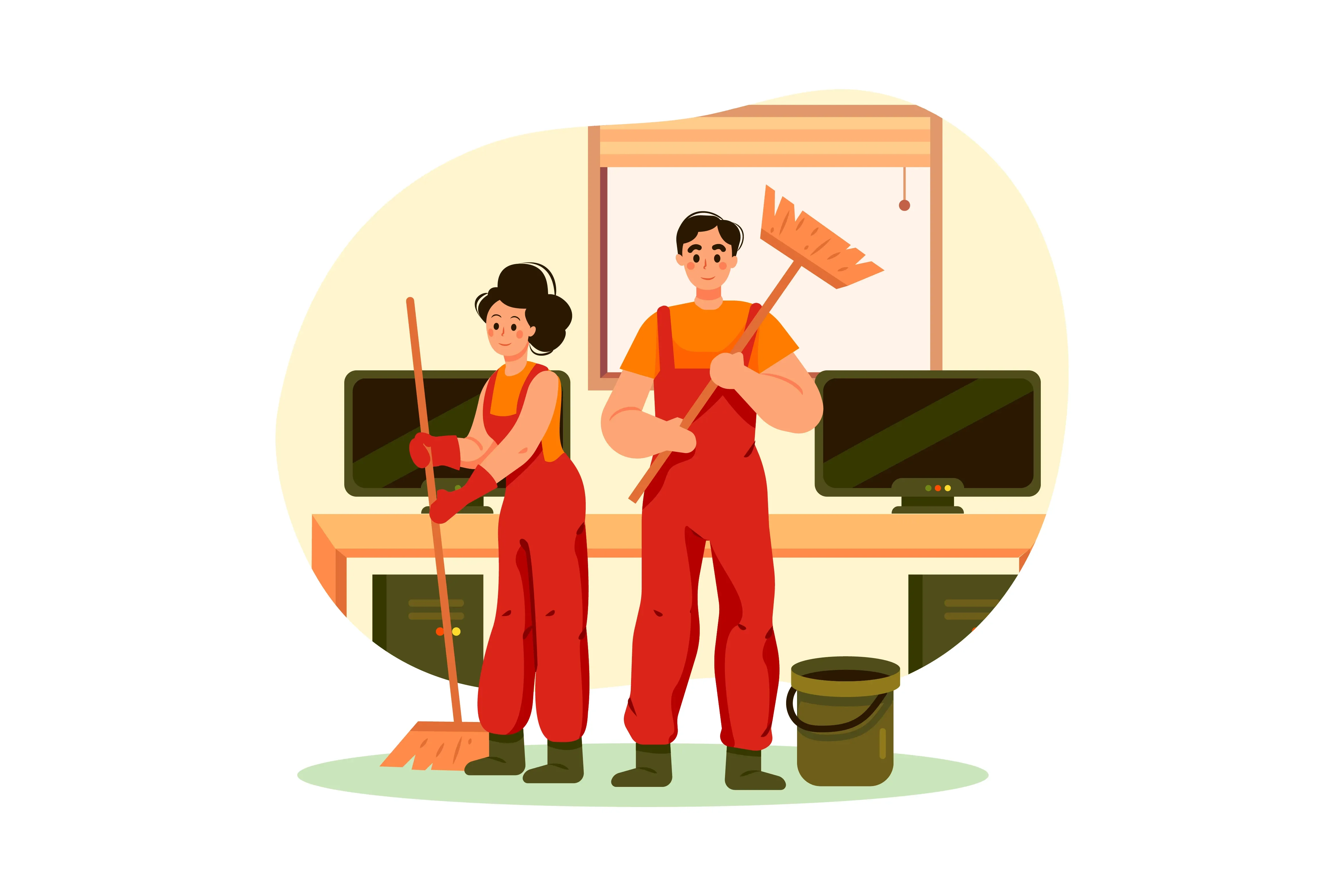 two people cleaning carpet
