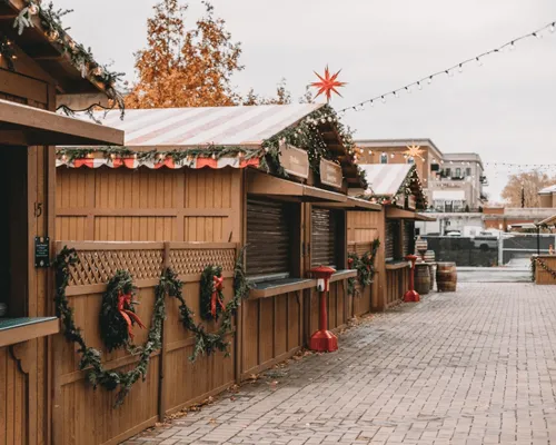 Little Shoppes Decorated for Christmas at the Carmel Christkindlmarkt